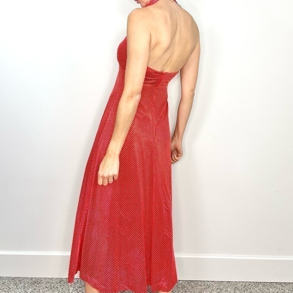 Vintage Red White Dot Ruffle Halter Maxi Dress - Picture 4 of 9